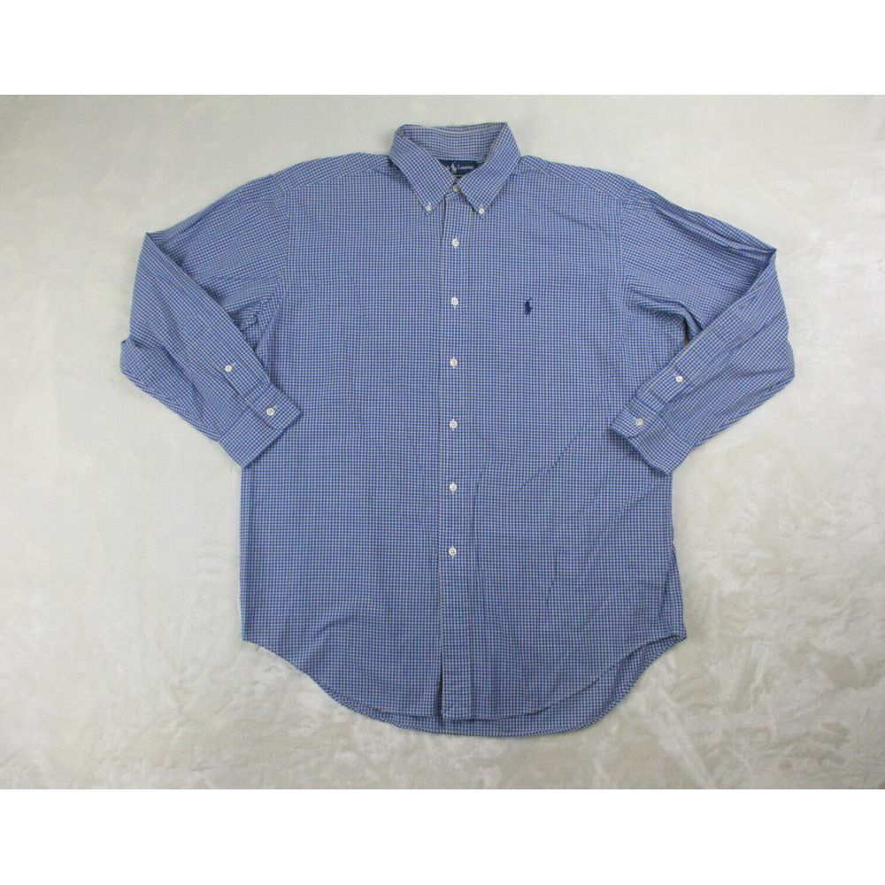 VINTAGE Ralph Lauren Shirt Mens 2XL XXL Blue Button Up Long Sleeve Yarmouth